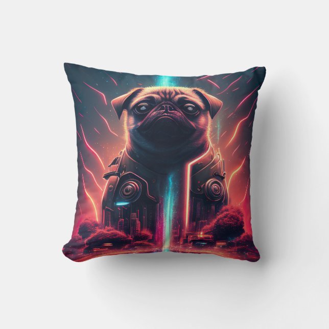Coussin Adorable Pug dans un costume de robot futuriste (Recto)