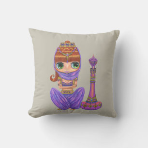 Coussin Adorable Purple Genie Girl Big Green Eyes