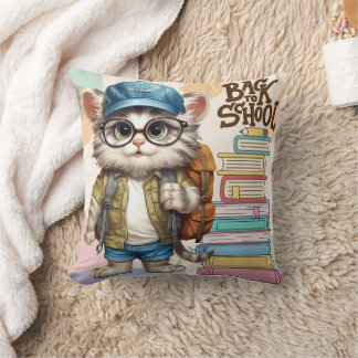 Coussin Adorable Retour À L'École Chat Portant Sac À Dos