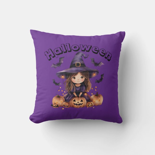 Coussin Adorable Sorcière Halloween Jeu d'oreiller (Recto)