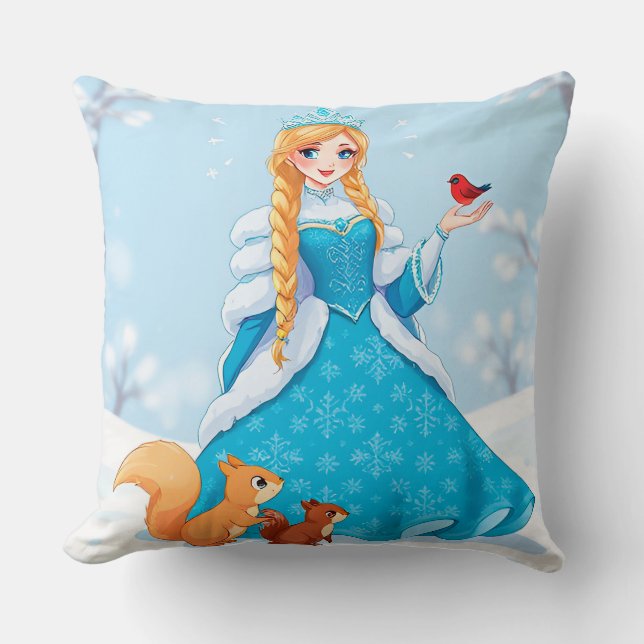 Coussin Adorable Souriante Jeune Fille de Neige (Recto)