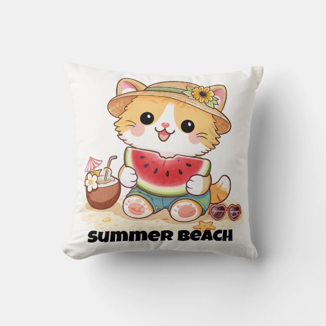 Coussin Adorable Summer Beach Cat  (Recto)