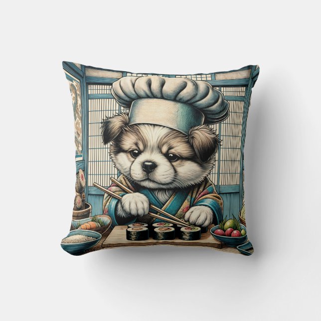 Coussin Adorable Sushi Chef Chiot (Recto)