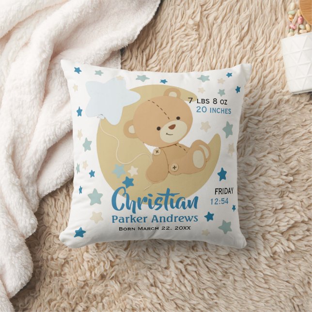 Coussin Adorable Teddy Bear Baby Boy Stats de naissance (Couverture)