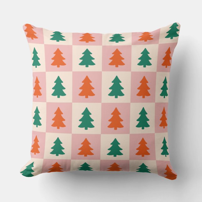 Coussin Adorables arbres de Noël en rose motif Carré (Recto)