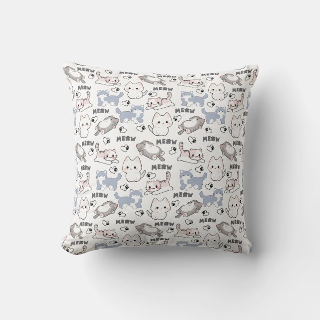 Coussin Adorables chatons dodus et cœurs Meow (Recto)