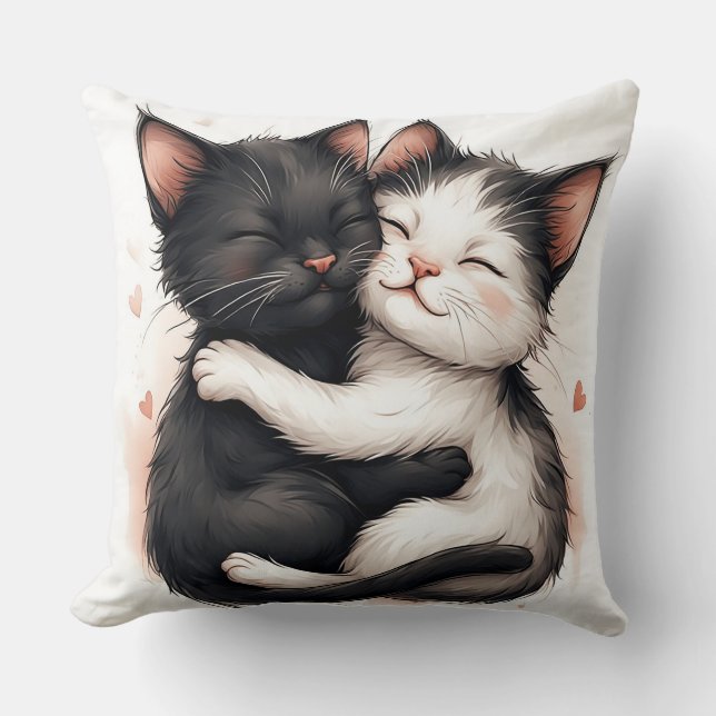 Coussin Adorables chatons noirs et blancs (Recto)