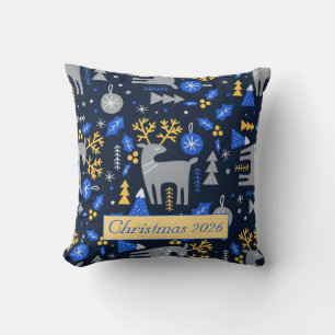Coussin Adorables Noël Style Scandinave Bleu Personnalisé