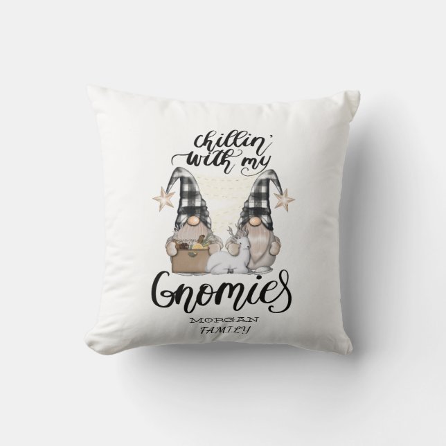 Coussin Adorables petits gnomes à carreaux noir buffle (Recto)