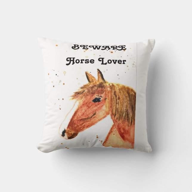 Coussin adoratrice de cheval fille d'aquarelle moderne fil (Recto)