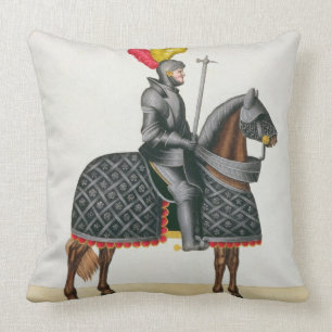 Coussin Adoubez dans l'armure sur son cheval, plat 'd'un
