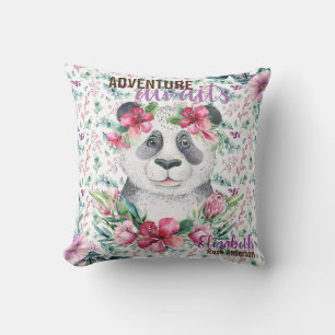 Coussin Adventure Await Baby PANDA BEAR Purple Floral