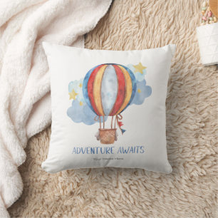 Coussin Adventure Await Hot Air Balloon Nursery Baby Kids