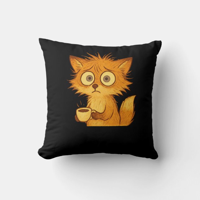 Coussin Aesthetic Overwhelmed Fox • Cute Chaos Coffee Pill (Recto)