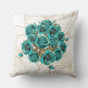 Coussin Affaire Filigrane Doré Et Sarcelle
