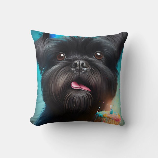 Coussin Affenpinscher célébrant gâteau de ballons d'annive (Recto)