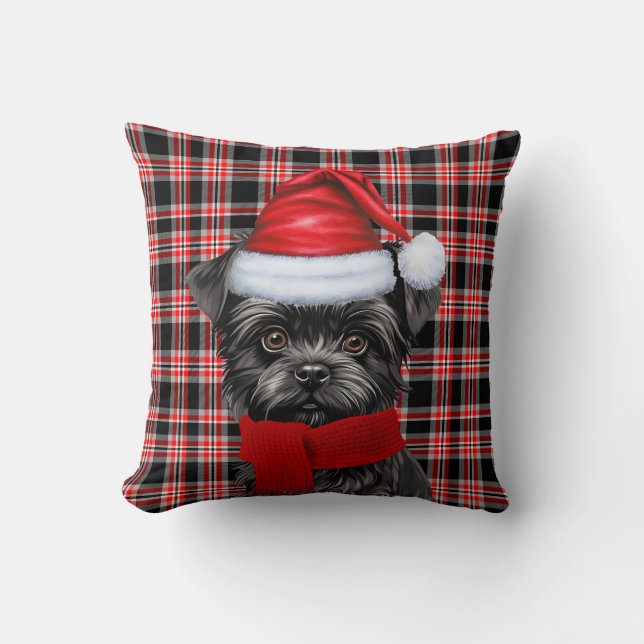 Coussin Affenpinscher Chien Rouge Jour de Noël Paid (Recto)