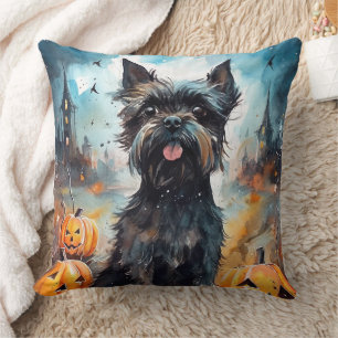 Coussin Affenpinscher Halloween Avec Citrouilles Effrayant