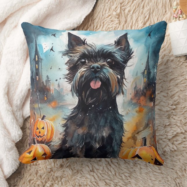 Coussin Affenpinscher Halloween Avec Citrouilles Effrayant (Couverture)