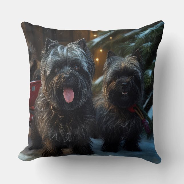 Coussin Affenpinscher Snowy Sleigh Ride Décor de Noël (Recto)
