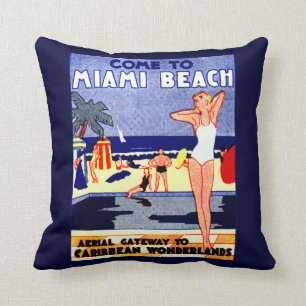 Coussin Affiche 1925 de voyage de Miami Beach