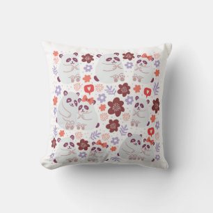 Coussin affiche carré avec de mignons couples de pandas en