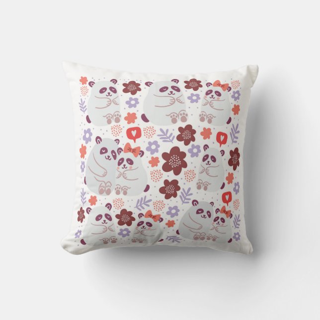 Coussin affiche carré avec de mignons couples de pandas en (Recto)