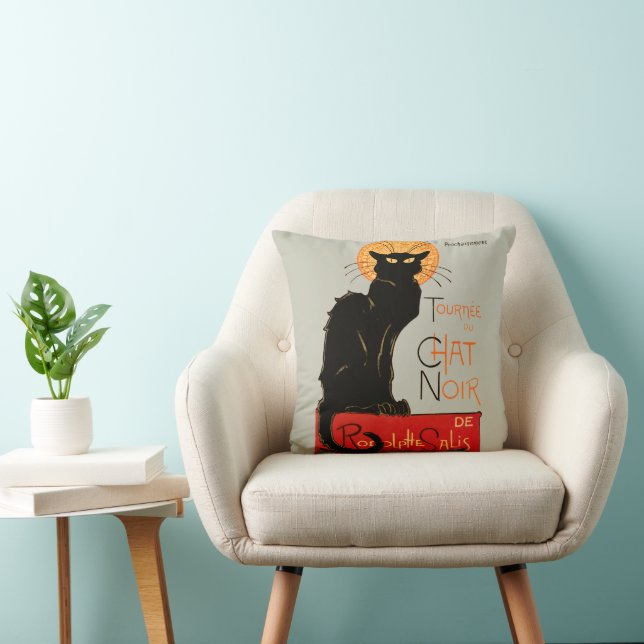 Coussin Affiche Classique Chat Noir de Steinlen en Noir (Chaise)
