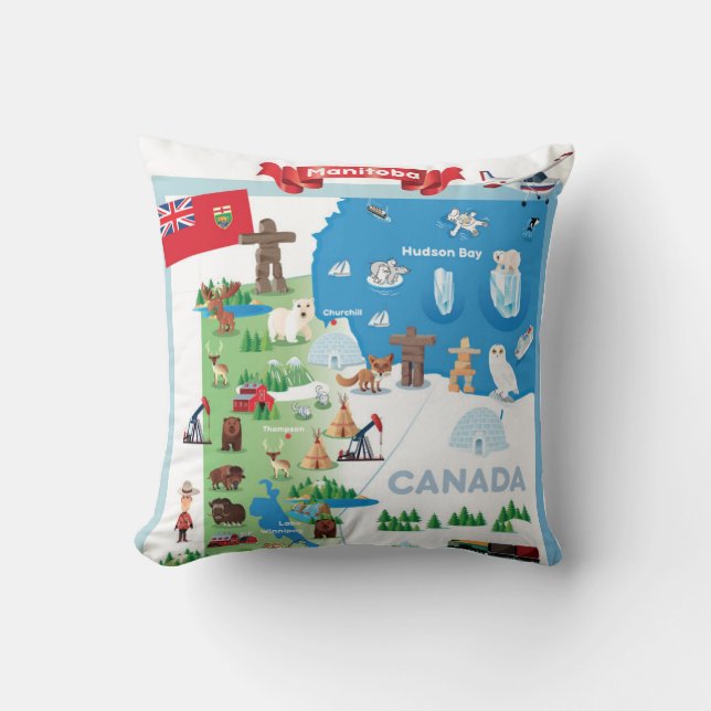 Coussin Affiche de bande dessinée de Manitoba Canada (Recto)