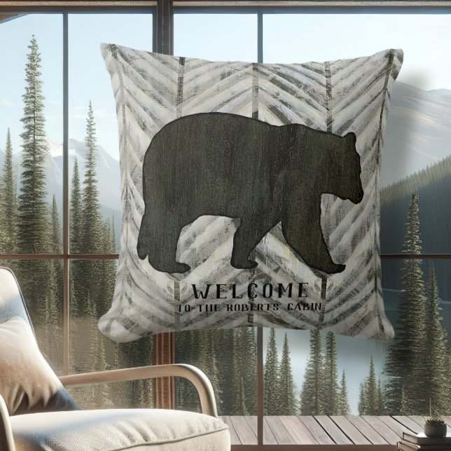 Coussin Affiche de bienvenue de Chevron d'ours noir de (Créateur téléchargé)