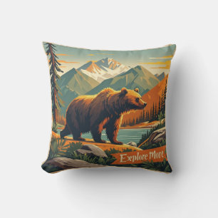 Coussin Affiche de dessin animé ours de style rétro et de