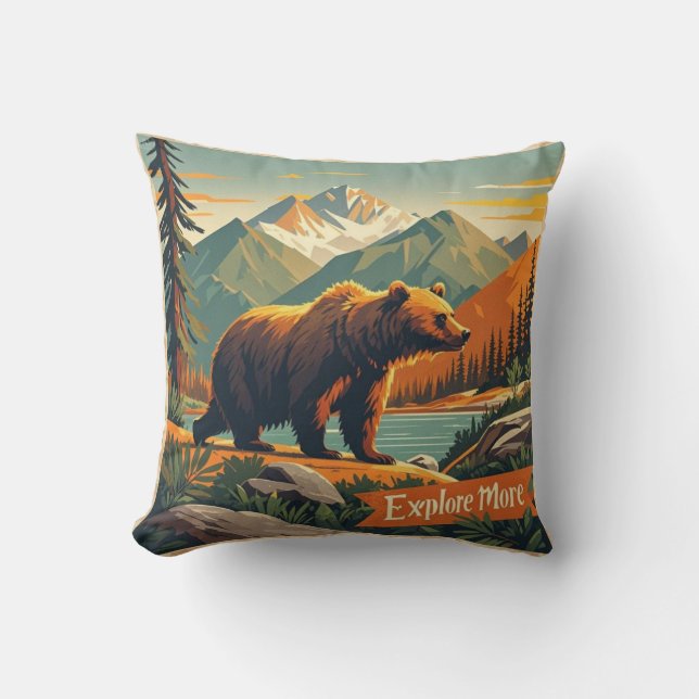 Coussin Affiche de dessin animé ours de style rétro et de  (Recto)