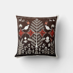 Coussin Affiche de l'arbre de vie tribal Warli pour la mai