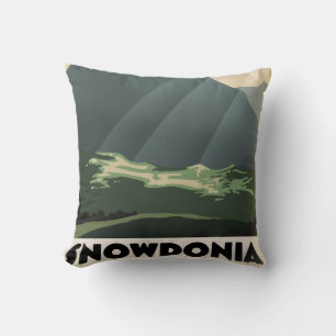 Coussin Affiche de vacances de style Vintage Snowdonia. Ca