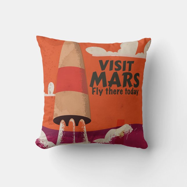 Coussin Affiche de vacances rétro sur Mars des années 1950 (Recto)
