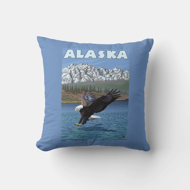 Coussin Affiche de Vintage voyage d'AlaskaBald Eagle (Recto)