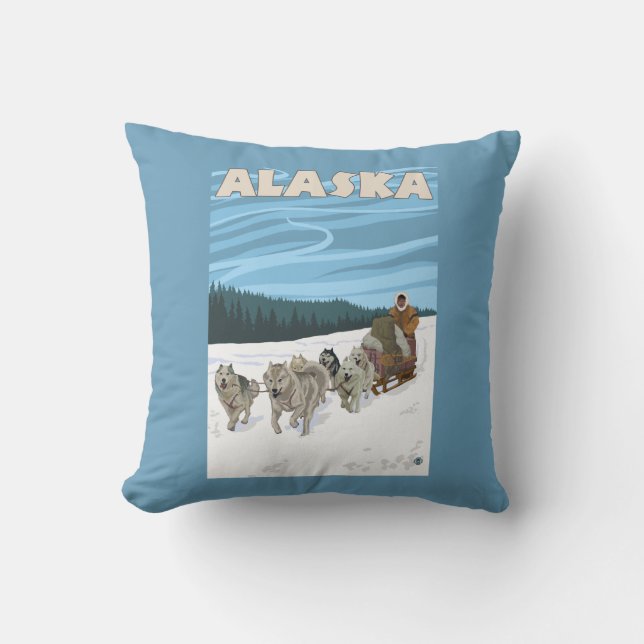 Coussin Affiche de Vintage voyage d'AlaskaDogsledding (Recto)