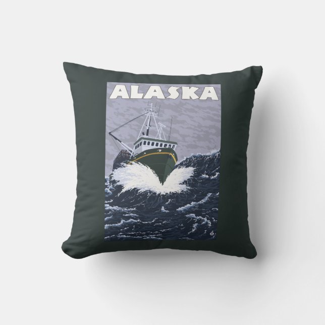 Coussin Affiche de Vintage voyage de bateau d'AlaskaCrab (Recto)