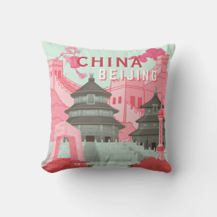 Coussin Affiche de voyage à Pékin Chine Art vert menthe,