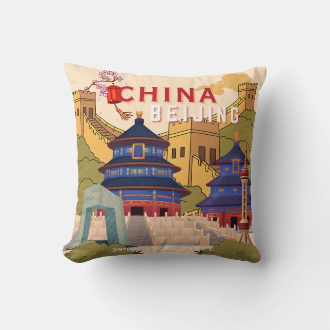 Coussin Affiche de voyage à Pékin en Chine | Art mural de  (Recto)
