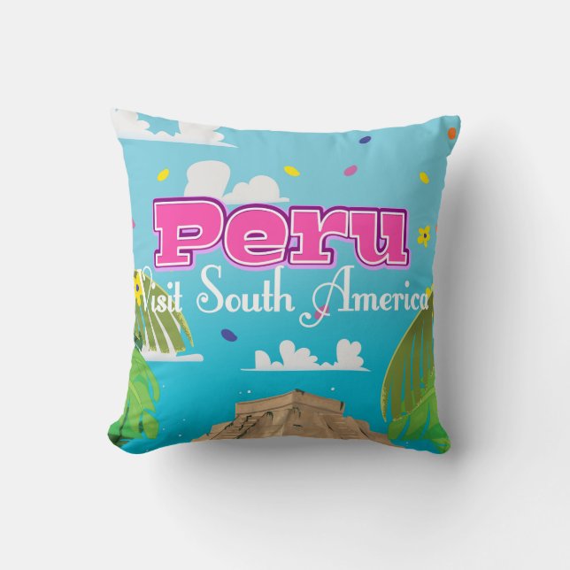 Coussin Affiche de voyage au Pérou. (Recto)