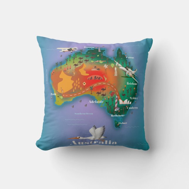 Coussin Affiche de voyage carte d'Australie (Recto)