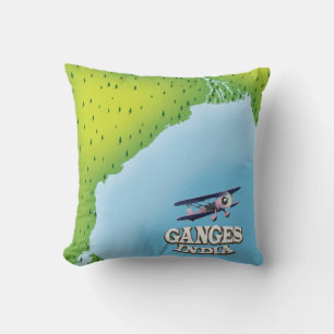 Coussin Affiche de voyage carte de l'Inde Ganges
