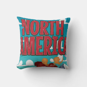 Coussin Affiche de voyage de dessin animé d'Amérique du No