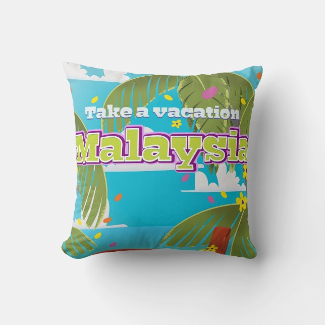 Coussin Affiche de voyage de dessin animé de Malaisie. (Recto)