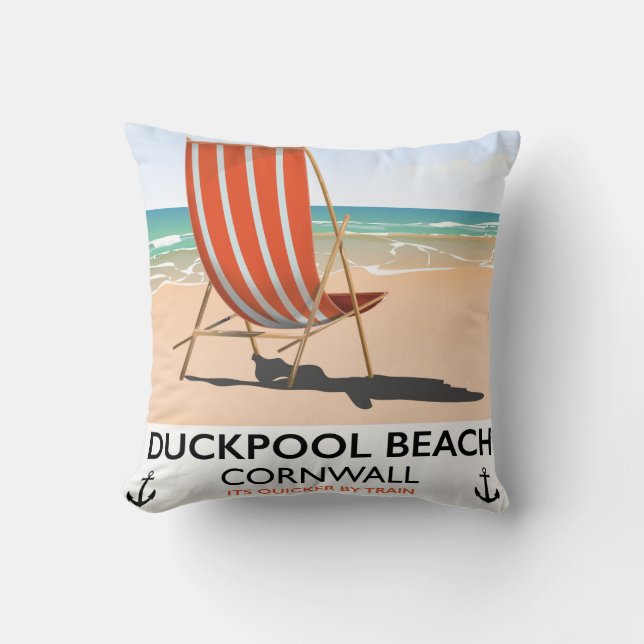 Coussin Affiche de voyage de Duckpool Beach Cornwall (Recto)