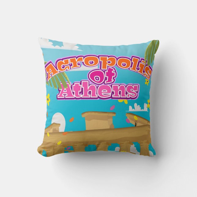 Coussin Affiche de voyage de l'Acropole d'Athènes Grèce. (Recto)