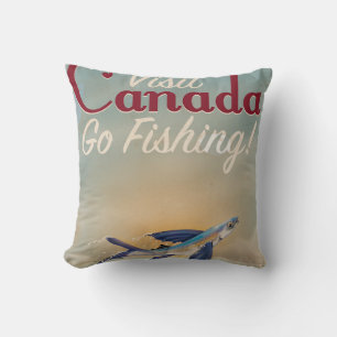 Coussin Affiche de voyage de pêche vintage Canada