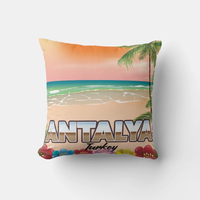 Coussin Affiche de voyage de plage d'Antalya Turquie (Recto)