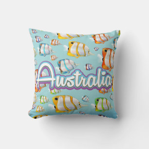 Coussin Affiche de voyage de poissons tropicaux d'Australi